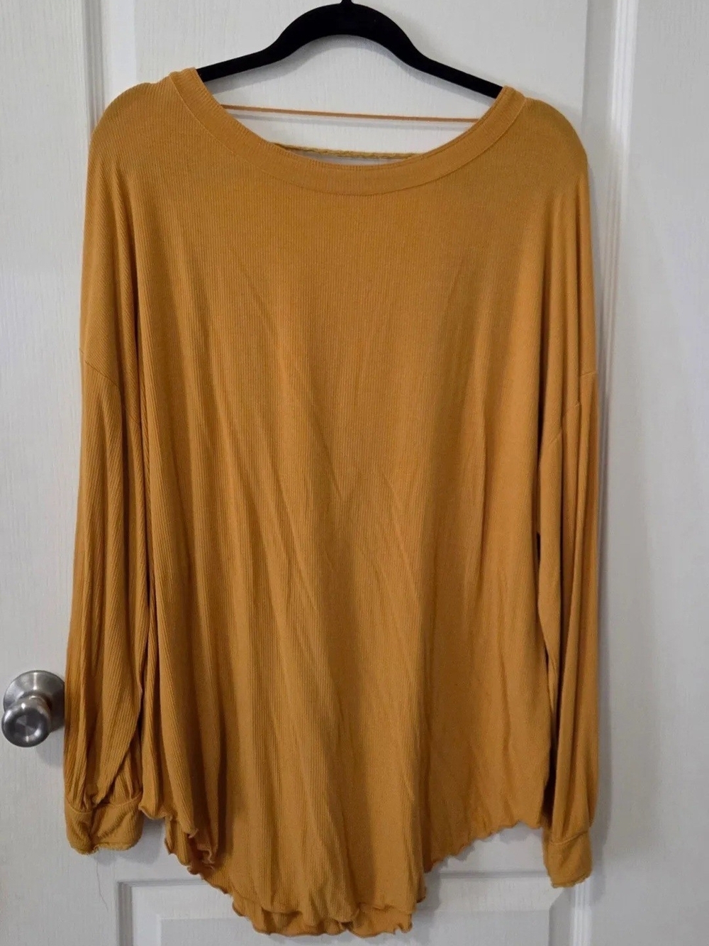 Free People Mustard Long Sleeve Lightweight Ribbed Top
